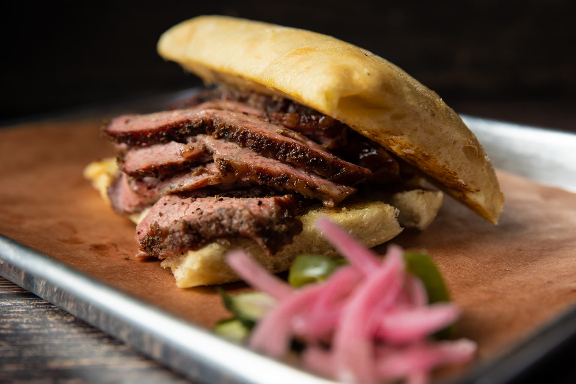 plated tri-tip sandwich